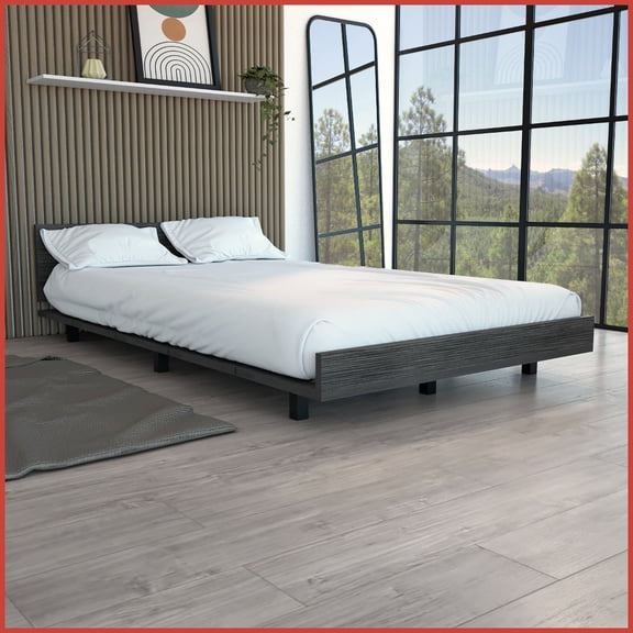 Twin Size Smokey Oak Wood Bed Frame with Quad Headboard 441LB Capacity, Easy Assembly, Modern Classic Design
