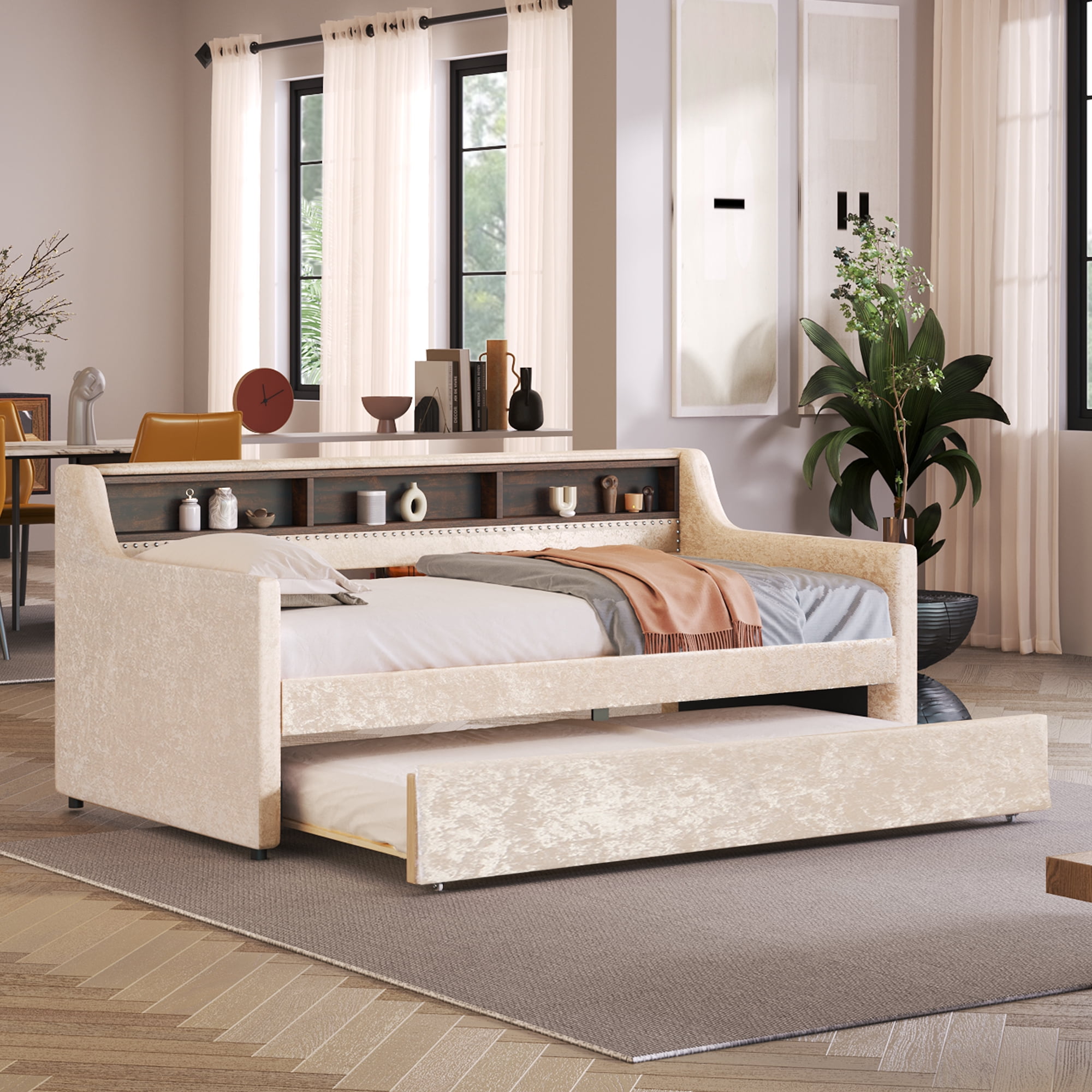 Twin Size Snowflake Velvet Daybed, Twin Size Upholstered Daybed With ...