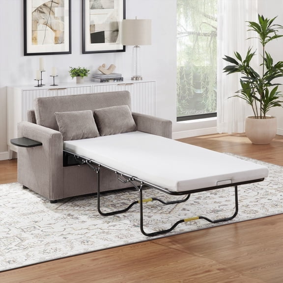Modern Gray-Brown Corduroy Twin Sofa Bed 47.2" with Foldable Features for Living Room