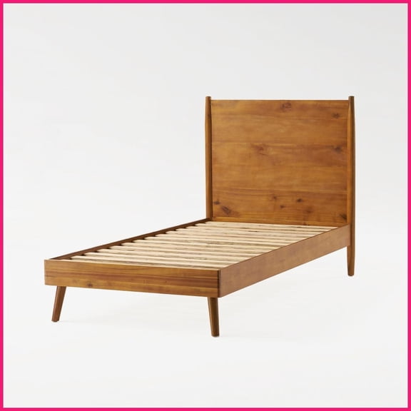 Twin Size Solid Acacia Wood Platform Bed Frame - No Box Spring Needed, 600lbs Weight Capacity, Mid-Century Natural Finish for Bedroom