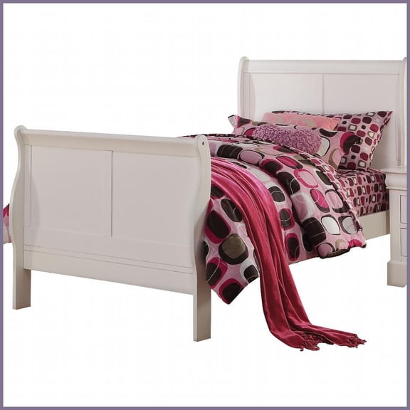 Twin Size Solid Pine & MDF Sleigh Bed Frame White Timeless Bedroom Centerpiece