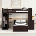 thumbnail image 1 of Twin Size Solid Wood Loft Bed with a Stand-alone bed, Shelves, Desk, and Wardrobe, Multifunctional Loft Bed with Ladder, Shelves, Wooden Loft Bed, No Box Spring Needed(Espresso), 1 of 8