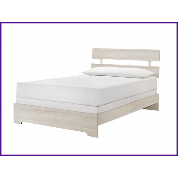 Twin Size Solid Wood & Veneer Platform Bed Frame - White Wash Rustic Style for Second Bedroom, No Box Spring Needed