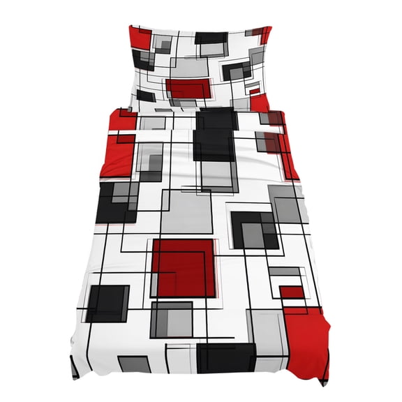 Twin Size Space Design Sense Sheet Sets Abstract Black Line Red Suqare Stitching Soft Breathable Microfiber Bed Sheets 4 Piece Bed Sheets Set, 1 Fitted Sheet, 1 Flat Sheet & 1 Pillowcases