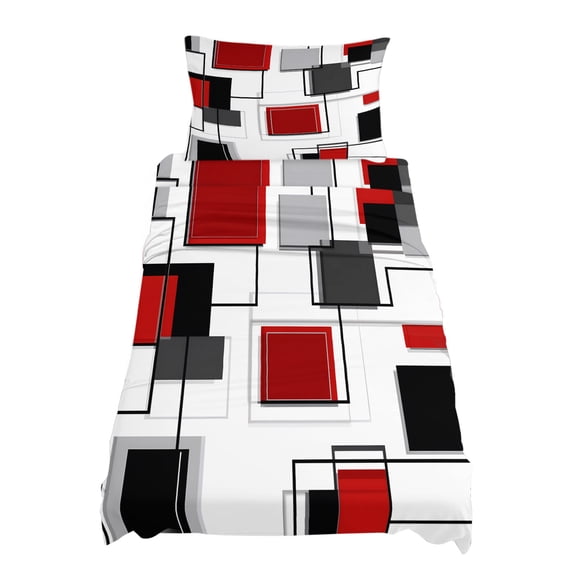 Twin Size Space Design Sense Sheet Sets Abstract Black Red Stitching Suqare Soft Breathable Microfiber Bed Sheets Deep Pockets 4 Piece Bed Sheets Set, 1 Fitted Sheet, 1 Flat Sheet & 1 Pillowcases