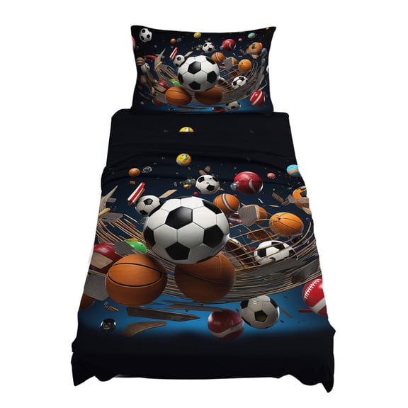 Twin Size Sports Theme Sheet Sets Football Basketball Baseball Rugby Soft Breathable Microfiber Bed Sheets Deep Pockets 4 Piece Bed Sheets Set, 1 Fitted Sheet, 1 Flat Sheet & 1 Pillowcases