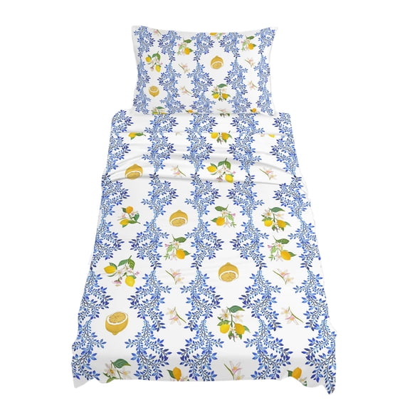 Twin Size Summer Lemon Sheet Sets Retro Flower Leaves Soft Breathable Microfiber Bed Sheets Deep Pockets 4 Piece Bed Sheets Set, 1 Fitted Sheet, 1 Flat Sheet & 1 Pillowcases