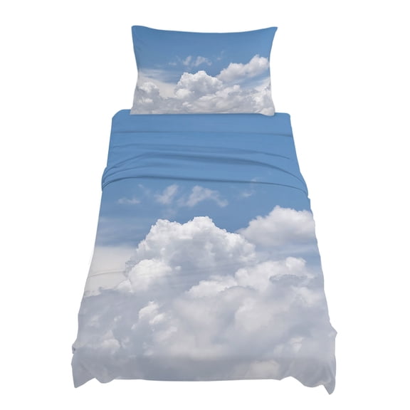 Twin Size Sunny Clouds Sheet Sets White Gradient Sky Soft Breathable Microfiber Bed Sheets Deep Pockets 4 Piece Bed Sheets Set, 1 Fitted Sheet, 1 Flat Sheet & 1 Pillowcases