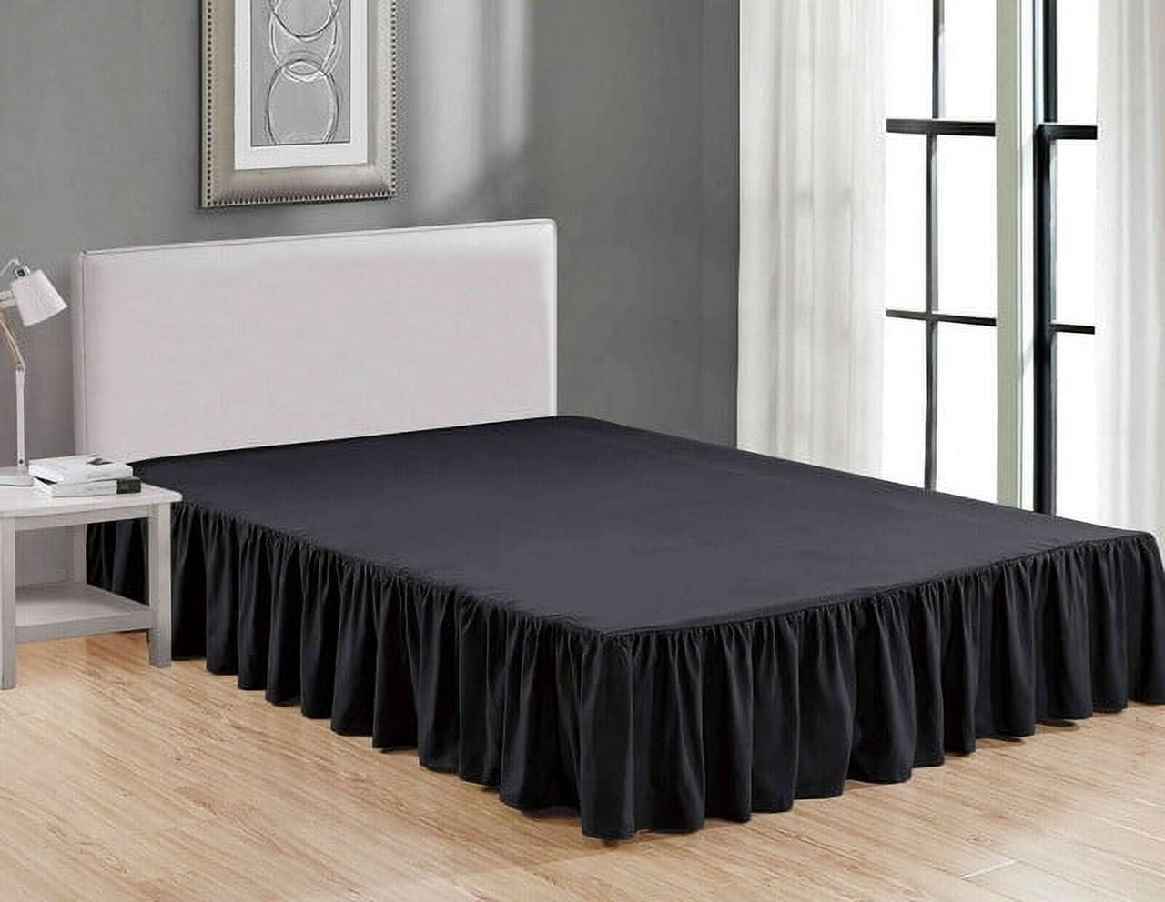 Twin Size Super Soft Solid Brushed Microfiber 14" Gathered Bed Skirt Black Color