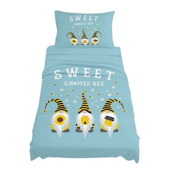 Twin Size Sweet Gnomes Sheet Sets Bee Dwarf Daisy Duck Green Soft Breathable Microfiber Bed Sheets Deep Pockets 4 Piece Bed Sheets Set, 1 Fitted Sheet, 1 Flat Sheet & 1 Pillowcases