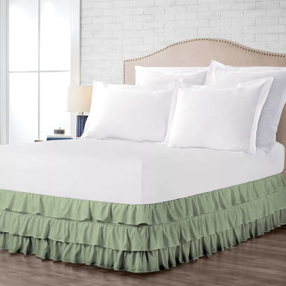 Twin Size Tailored Drop Multi Ruffled Solid Bed Skirt with Adjustable Elastic Belt Microfiber Fabric Fade & Wrinkle Resistant Bed Frame Cover Easy to Fit & Care (28 Inch Drop, Moss)