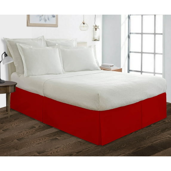 Twin Size Tailored Drop Pleated Solid Bed Skirt with Adjustable Elastic Belt Microfiber Fabric Fade & Wrinkle Resistant Bed Frame Cover Easy to Fit & Care (17 Inch Drop, Blood Red)