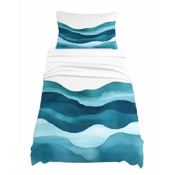 Twin Size Teal Blue Sheet Sets Water Ripple Abstract Gradient Coean Waves Soft Breathable Microfiber Bed Sheets Deep Pockets 4 Piece Bed Sheets Set, 1 Fitted Sheet, 1 Flat Sheet & 1 Pillowcases