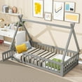 Twin Size TentShaped Floor Bed for Kids, Modern Bed Frame with