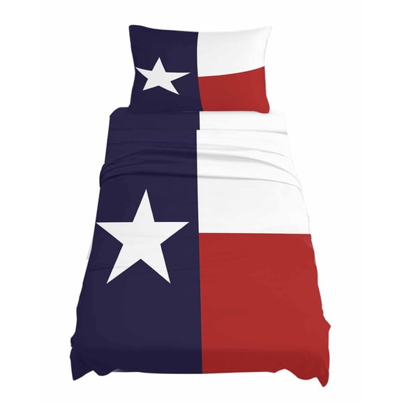 Twin Size Texas Star Flag Sheet Sets Star and White Red Stripe Soft Breathable Microfiber Bed Sheets Deep Pockets 4 Piece Bed Sheets Set, 1 Fitted Sheet, 1 Flat Sheet & 1 Pillowcases