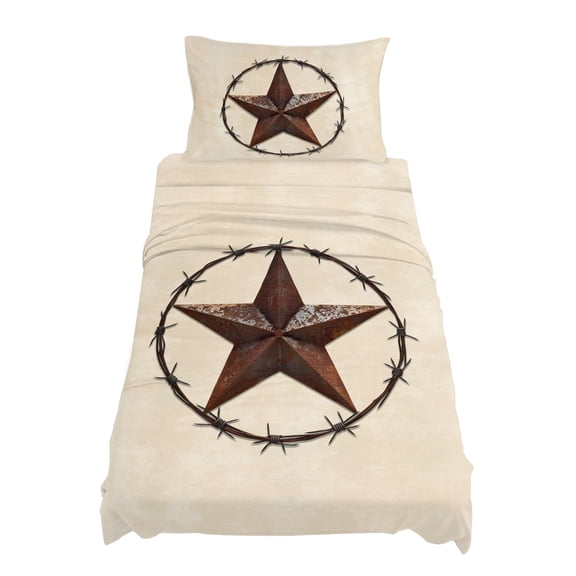 Twin Size Texas Star Sheet Sets Countryside Western Vintage Country Star Soft Breathable Microfiber Bed Sheets Deep Pockets 4 Piece Bed Sheets Set, 1 Fitted Sheet, 1 Flat Sheet & 1 Pillowcases