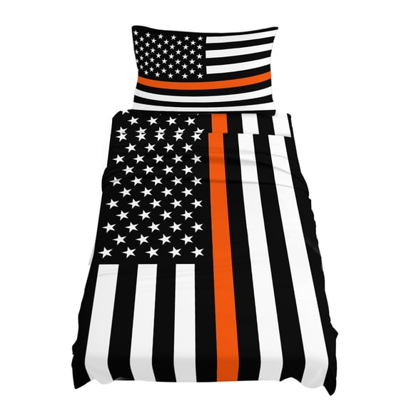 Twin Size Thin Orange Sheet Sets Line Flag Search Rescue Officer Soft Breathable Microfiber Bed Sheets Deep Pockets 4 Piece Bed Sheets Set, 1 Fitted Sheet, 1 Flat Sheet & 1 Pillowcases