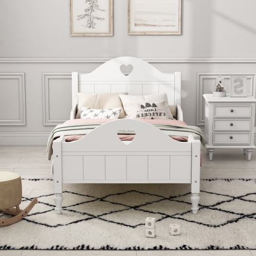 Twin Size Toddler Bed Frame with Side Safety Rails, Modern Wooden