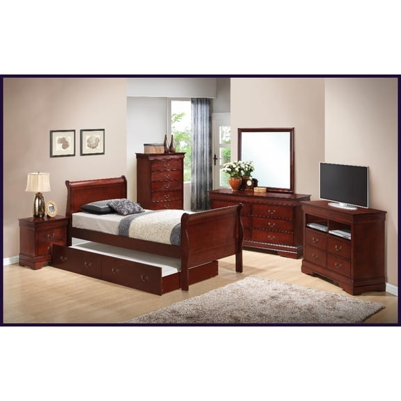 Twin Size Traditional Cherry Storage Bed Frame for Guest & Second Bedroom