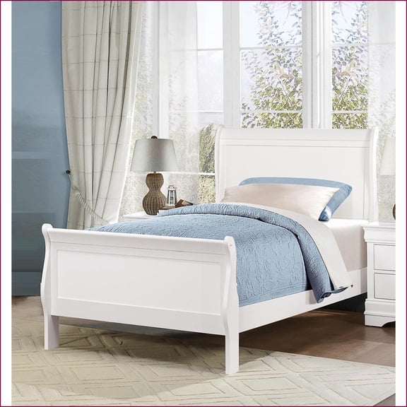 Twin Size Traditional Louis Philippe Wooden Bed Frame White Finish for Bedroom