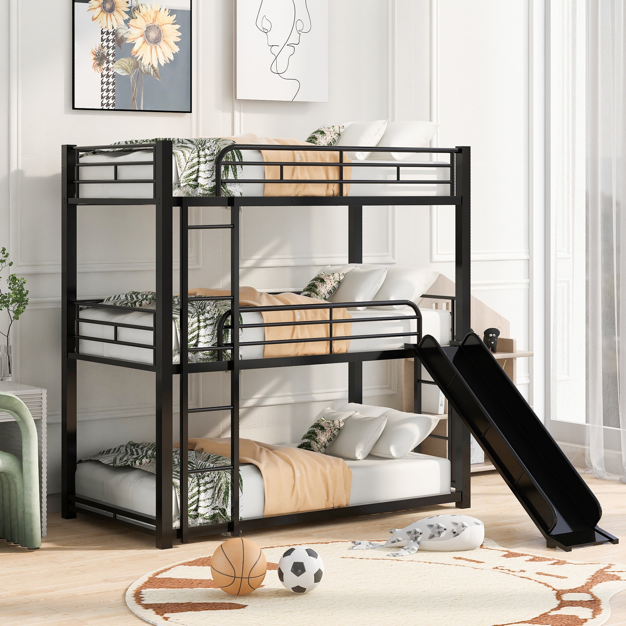Triple bunk best sale bed with slide