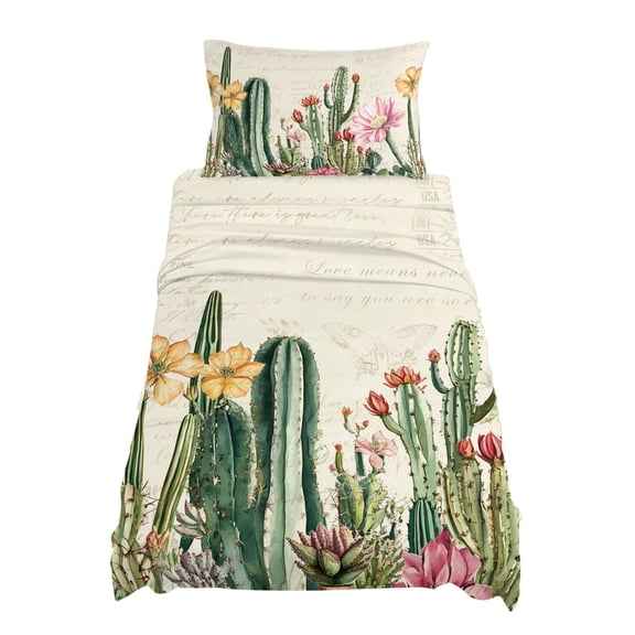 Twin Size Tropical Plant Sheet Sets Cactus Floral Farmhouse Plant Retro Background Soft Breathable Microfiber Bed Sheets 4 Piece Bed Sheets Set, 1 Fitted Sheet, 1 Flat Sheet & 1 Pillowcases