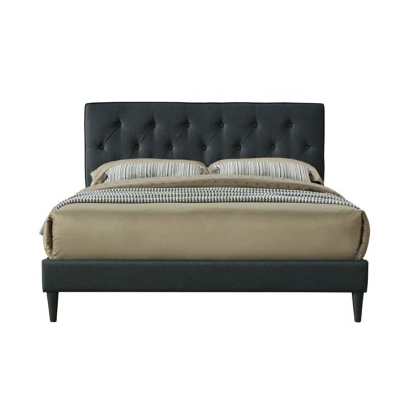 Twin Size Tufted Bed, in a box with USB charging, polyester fabric, black headboard
