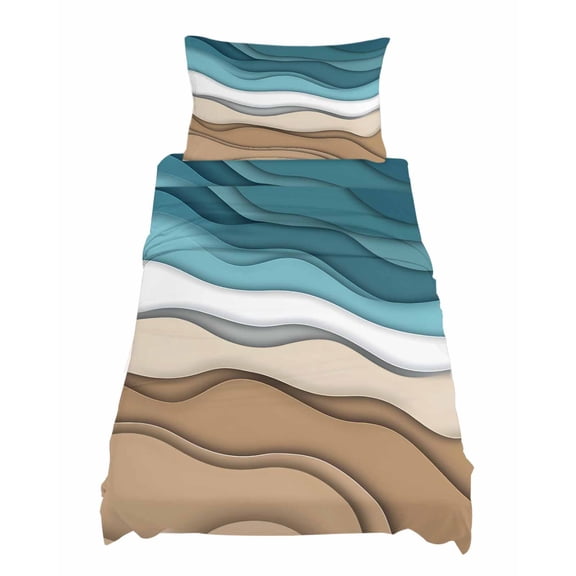 Twin Size Turquoise Brown Ombre Sheet Sets Turquoise Gradient Abstract Wave Geometric Soft Breathable Microfiber Bed Sheets 4 Piece Bed Sheets Set, 1 Fitted Sheet, 1 Flat Sheet & 1 Pillowcases