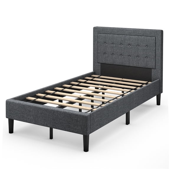Twin Size Upholstered Bed Frame Button Tufted Foundation Gray