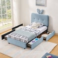 thumbnail image 1 of Twin Size Upholstered Bed with Oversized Rabbit Ear Headboard, LED Light & 4 Storage Drawers, Boucle Fabric (79.5''X40.75''X41''), 1 of 20