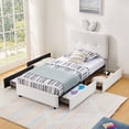 thumbnail image 1 of Twin Size Upholstered Bed with Oversized Rabbit Ear Headboard, LED Light & 4 Storage Drawers, Boucle Fabric (79.5''X40.75''X41''), 1 of 21