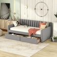 thumbnail image 1 of Twin Size Upholstered Daybed with 2 Drawers, Velvet Tufted Sofa bed with Padded Backrest & Arms, Wooden bed Frame with Slats Support for Bedroom,Living Room, Gray, 1 of 7