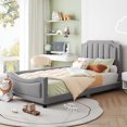 thumbnail image 1 of Twin Size Upholstered Daybed with Classic Stripe Shaped Headboard, Gray, 1 of 10