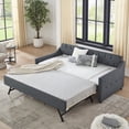thumbnail image 1 of Twin Size Upholstered Daybed with Erectable Trundle and USB Charging, Dark Gray Linen, Mid-Century Design, 1 of 9