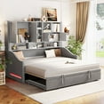 thumbnail image 1 of Twin Size Upholstered Daybed with LED Armrest Lights, Storage Shelves & Cabinets, Pull-Out Lift-Up Twin Trundle(Gray), 1 of 8
