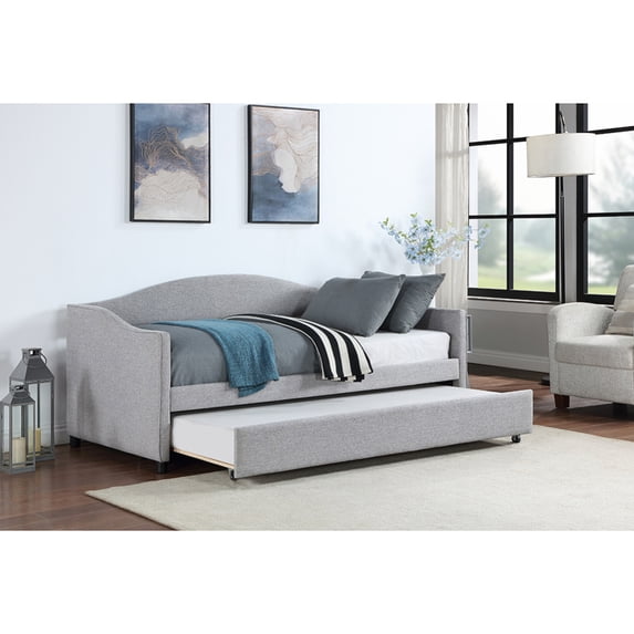Twin Size Upholstered Daybed with Trundle, Sofa Bed Day Bed Frame Extendable Sofa Sleeper Daybed