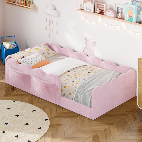 Twin Size Upholstered Floor Bed, Pink