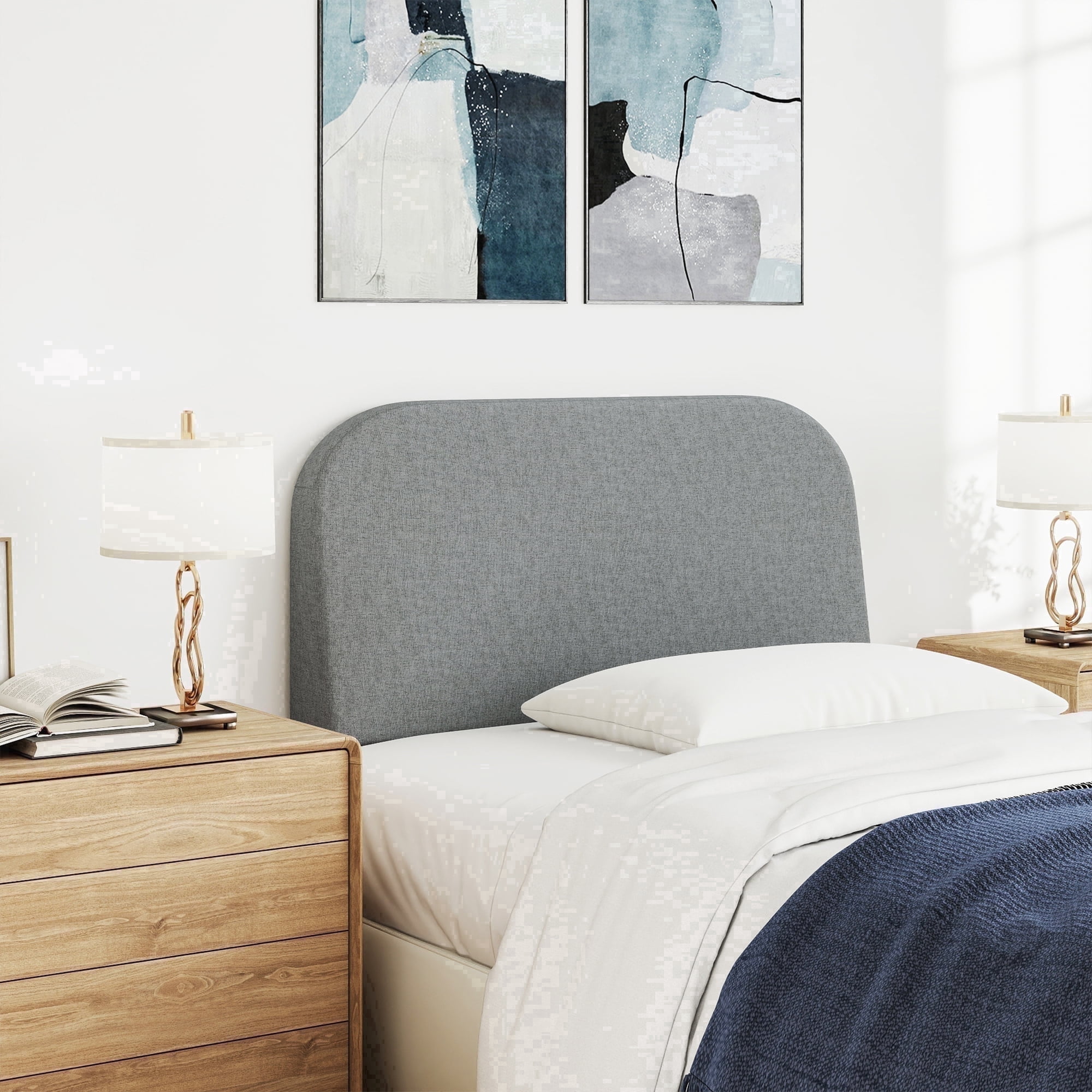 Furpopup Twin Size Headboard Only No-Assembly Upholstered Headboard, Twin Size Linen Fabric Modern Style Headboards Extra-Thick- Dark Gray