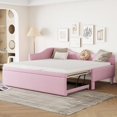 thumbnail image 1 of [Luckynote]Twin Size Upholstered L-Shaped Upholstered Daybed with Pop Up Trundle, Pink, 1 of 10