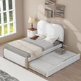 thumbnail image 1 of Twin Size Upholstered Platform Bed  with Arc-Shaped Headboard,  Modern Berber Fleece Upholstered Platform Bed with Wood Slat Support, 600lbs Weight Capacity, No Box Spring Needed, Easy Assembly, White, 1 of 9