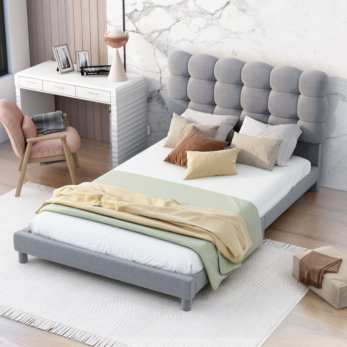 Twin Size Upholstered Platform Bed with Cloud Soft Headboard, Velvet ...