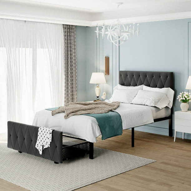 Twin Size Upholstered Platform Bed Frame with Big Storage Drawer Metal Storage Bed Frame with Headboard and Footboard Metal Slats Support Indoor Mattress Foundation for Bedroom Guest Room Gray Walmart