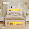thumbnail image 1 of Twin Size Upholstered Platform Bed Frame with LED Lighting, Storage Headboard and Footboard, Remote/App Control, No Box Spring Needed,White, 1 of 9