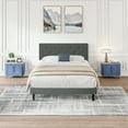 thumbnail image 1 of Twin Size Upholstered Platform Bed Frame with Modern Button Tufted Linen Headboard, 1 of 12