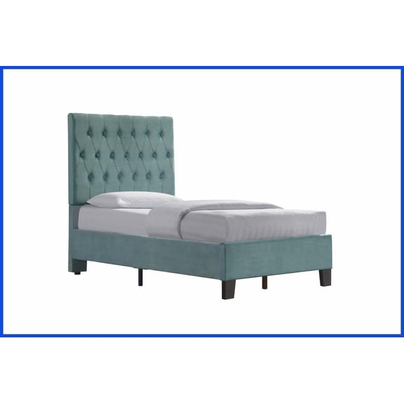 Twin Size Upholstered Platform Bed - Light Blue Transitional Style for Guest Room