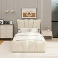 thumbnail image 1 of Twin Size Upholstered Platform Bed Velvet Upholstered Bed, Beige, 1 of 14