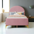 thumbnail image 1 of Twin Size Upholstered Platform Bed with Classic Semi-Circle Shaped Headboard and Mental Legs, Velvet, 1 of 9