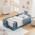 thumbnail image 1 of DRNANLIT Twin Size Boucle Upholstered Platform Bed with Cute Rabbit Ear Shaped Headboard, Safety Guardrail & Side Storage Pocket, 1 of 9