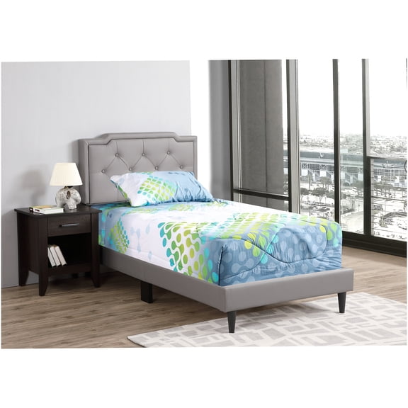Twin Size Upholstered Platform Bed with Headboard, Modern Light Grey Fabric Frame for Small Spaces