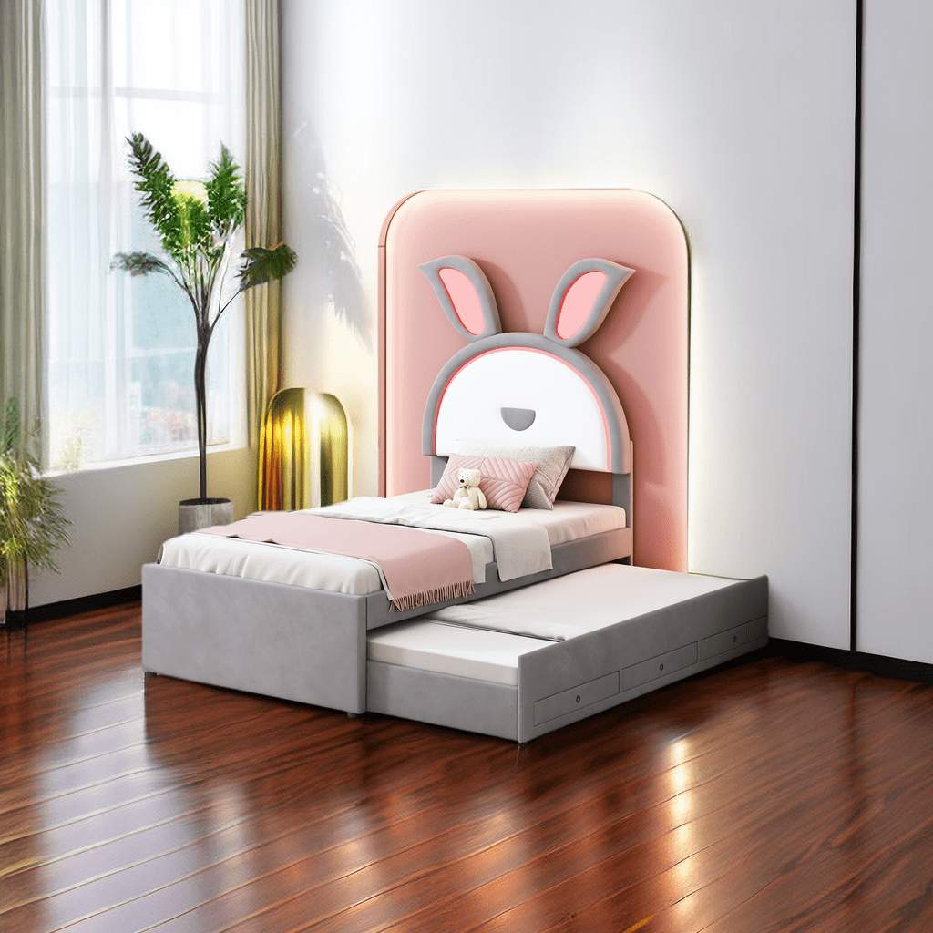 Twin Size Upholstered Platform Bed with Trundle and 3 Drawers, Twin Bed ...